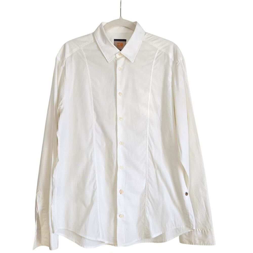 Designer Modern Tailored Quiet Luxury Orange By Hugo Boss Modern Fit Button Up L
